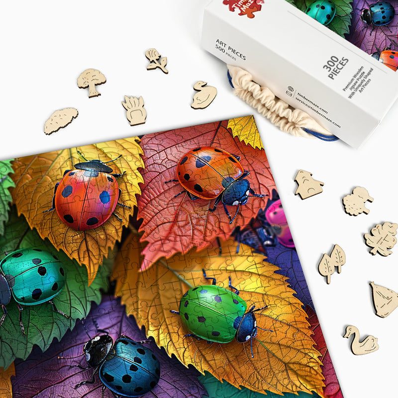 Blatt-Marienkäfer - Holzpuzzle
