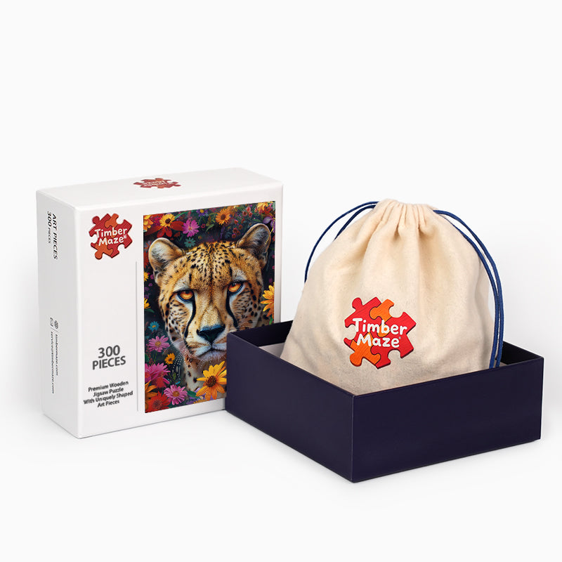Leopard und Blumen - Holzpuzzle