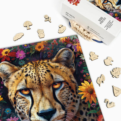 Leopard und Blumen - Holzpuzzle
