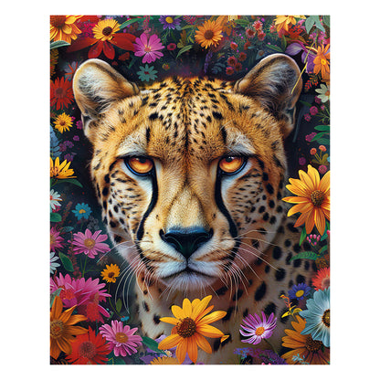 Leopard und Blumen - Holzpuzzle