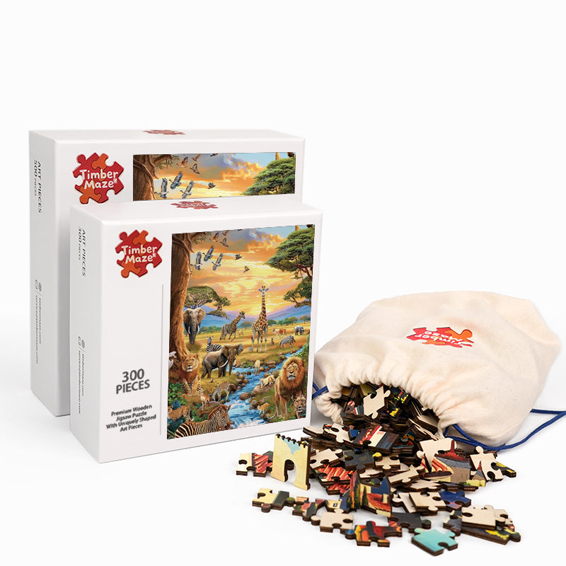 Serengeti-Sonnenuntergang - Holzpuzzle