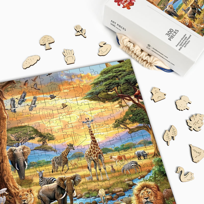 Serengeti-Sonnenuntergang - Holzpuzzle