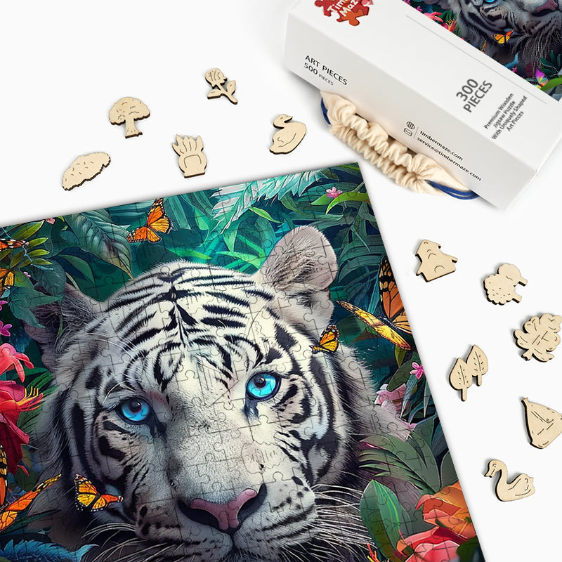 Weißer Tiger im Dschungel - Holzpuzzle