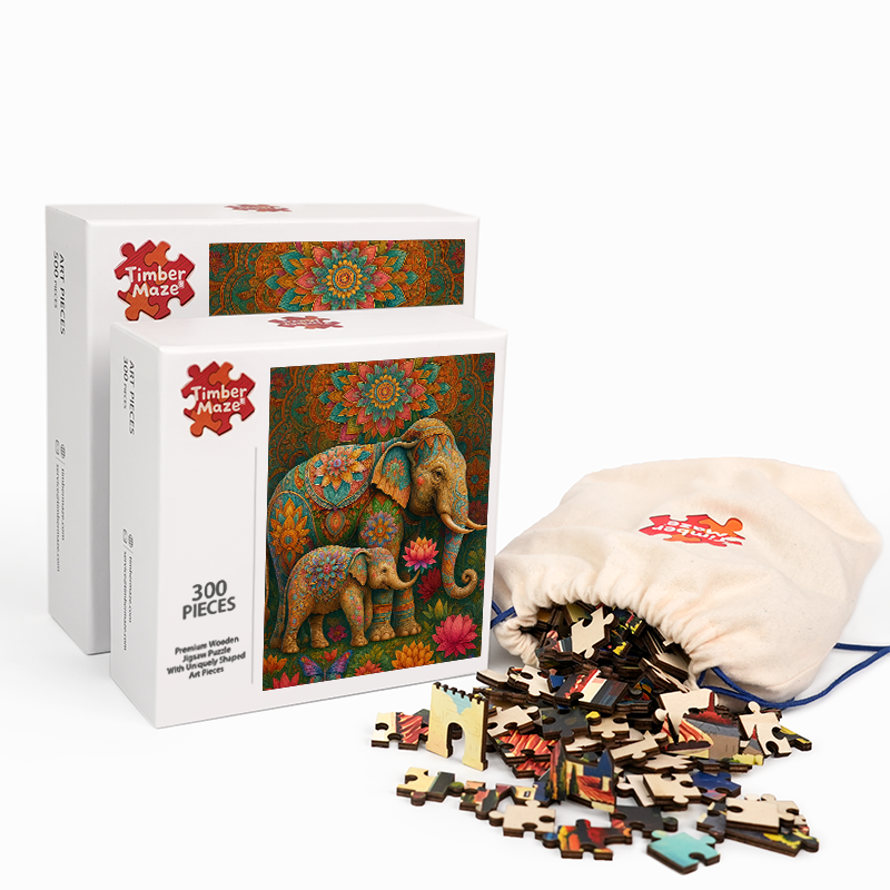 Bemalter Elefant - Holzpuzzle