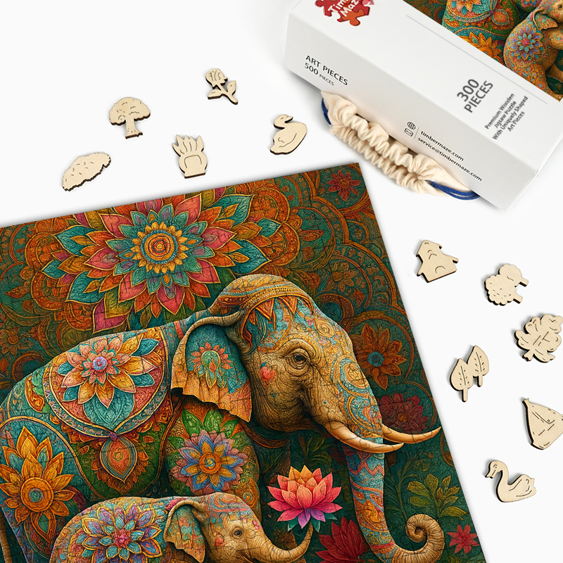Bemalter Elefant - Holzpuzzle