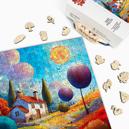 Geometrischer Garten-Rückzugsort - Holzpuzzle