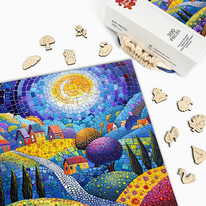 Mosaik Sonnenbeschienenes Dorf - Holzpuzzle