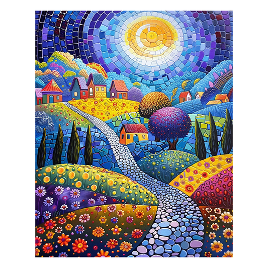 Mosaik Sonnenbeschienenes Dorf - Holzpuzzle