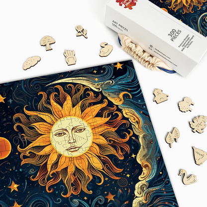 Sonne und Mond tanzen zusammen - Holzpuzzle