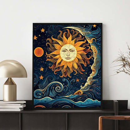 Sonne und Mond tanzen zusammen - Holzpuzzle