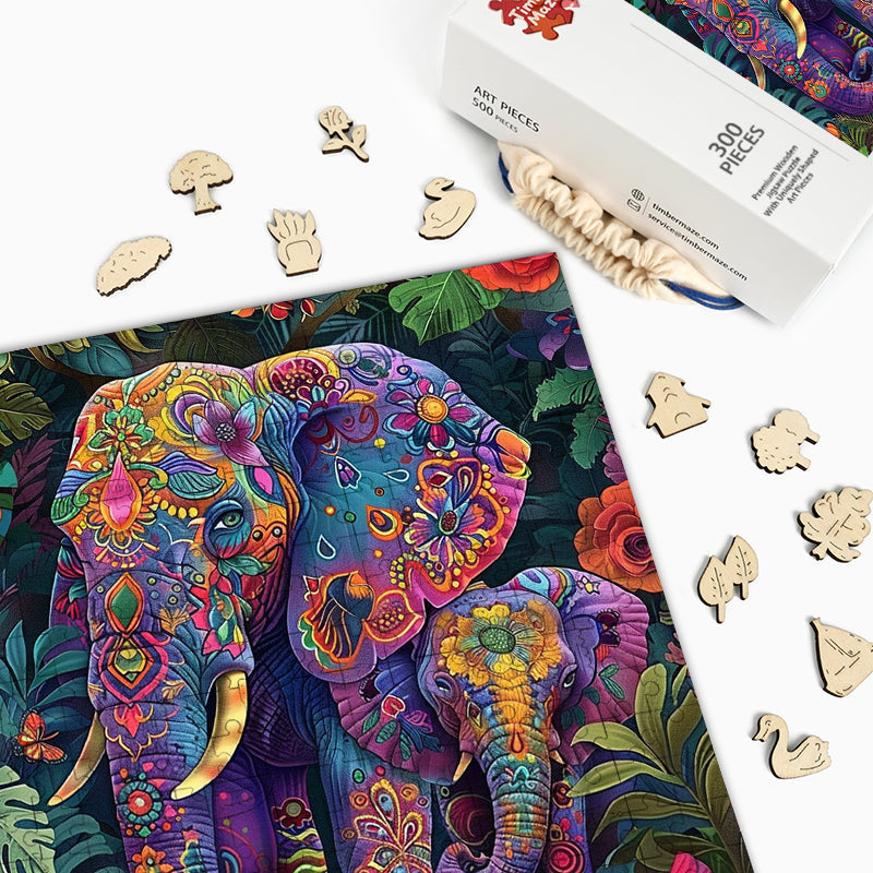 Elefanten-Wandteppich - Holzpuzzle