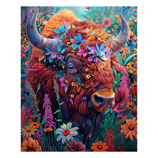 Floral Highland Cow - Holzpuzzle