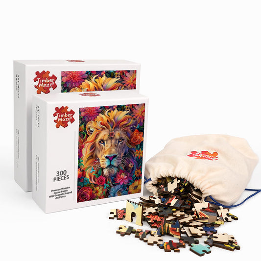 Löwe in Blumenpracht - Holzpuzzle