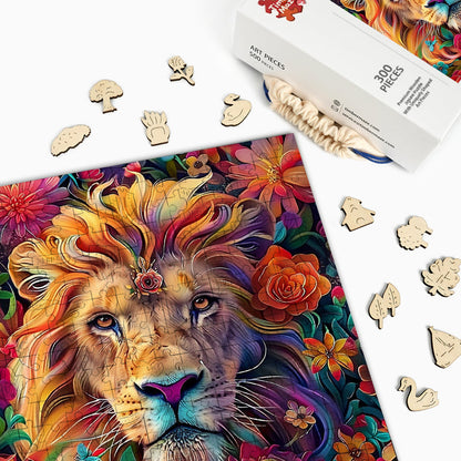 Löwe in Blumenpracht - Holzpuzzle