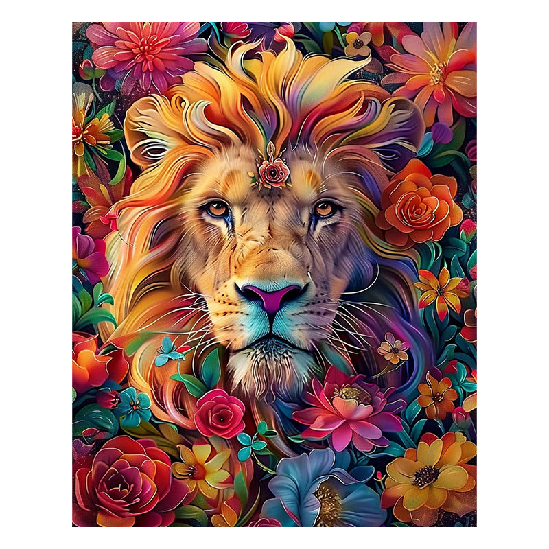 Löwe in Blumenpracht - Holzpuzzle
