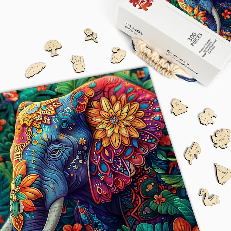 Lebendiger Elefant - Holzpuzzle