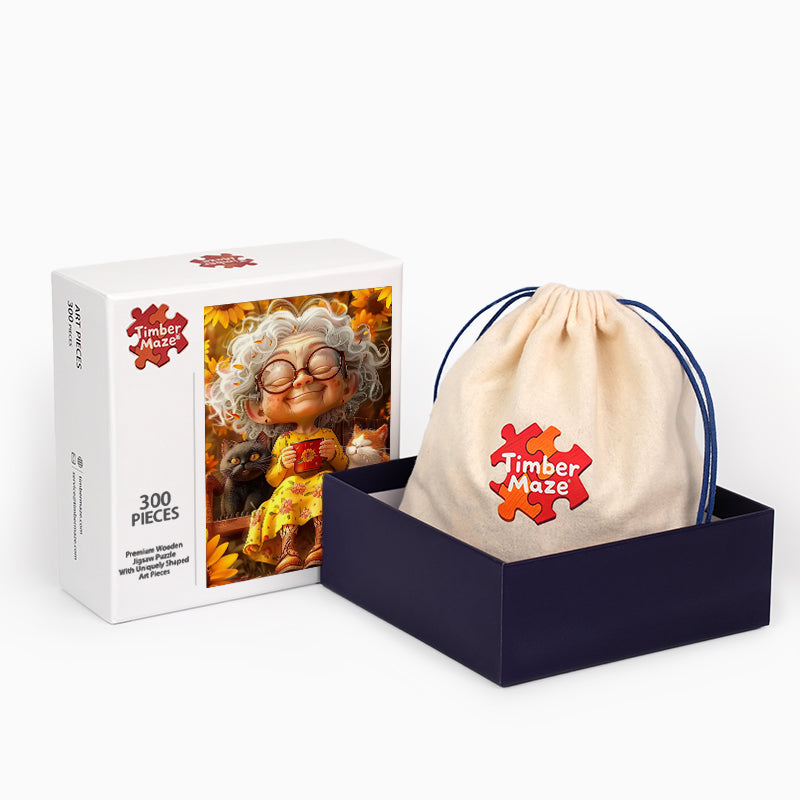 Herbstdame mit Katzen - Holzpuzzle