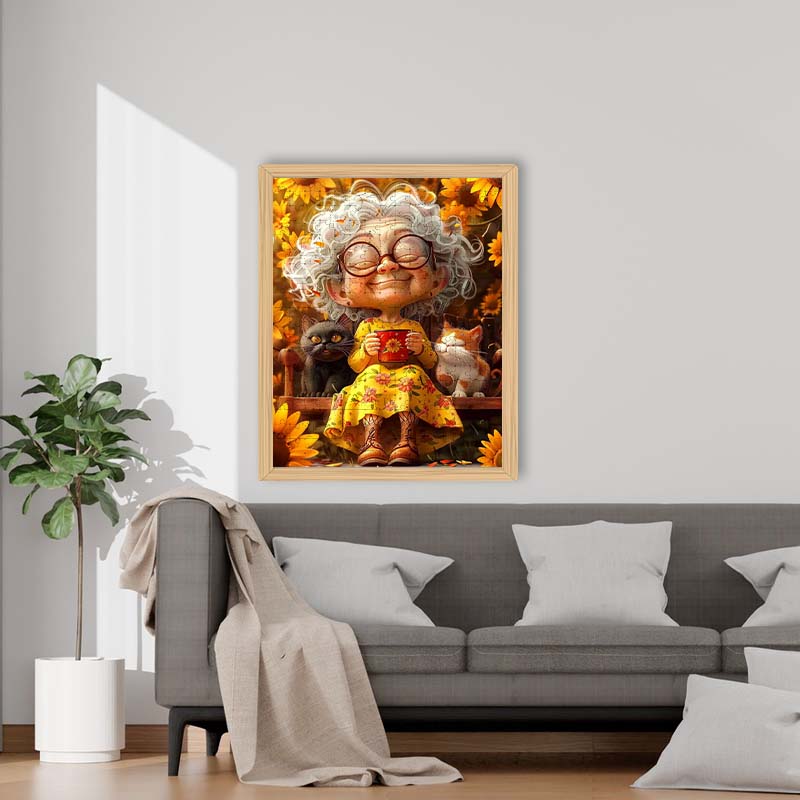 Herbstdame mit Katzen - Holzpuzzle