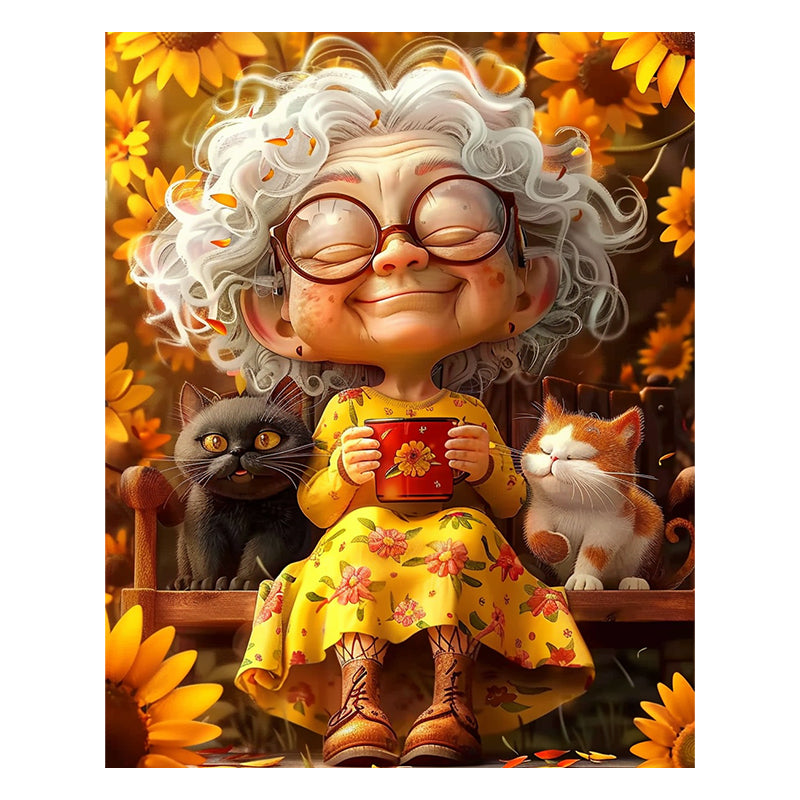 Herbstdame mit Katzen - Holzpuzzle