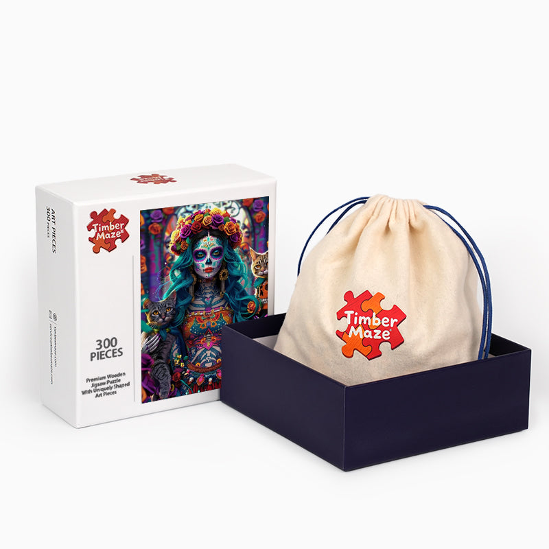 Catrina mit Katzen - Holzpuzzle