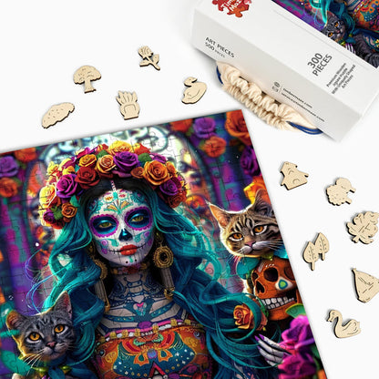 Catrina mit Katzen - Holzpuzzle