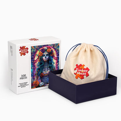 Skelettkönigin mit Katzen - Holzpuzzle