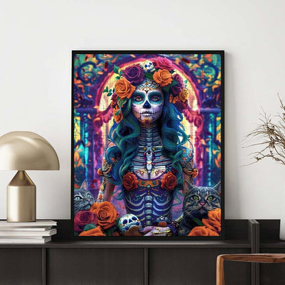 Skelettkönigin mit Katzen - Holzpuzzle