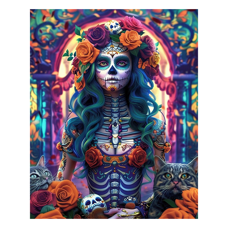 Skelettkönigin mit Katzen - Holzpuzzle