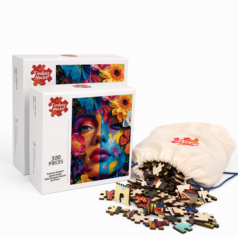 Florale Fantasiegesichter - Holzpuzzle