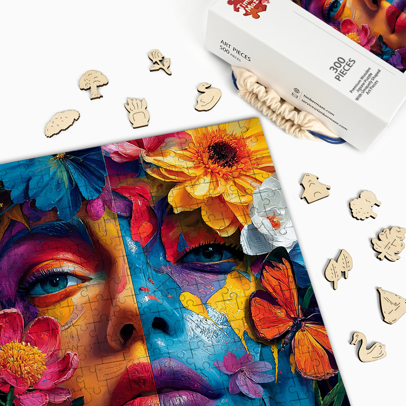 Florale Fantasiegesichter - Holzpuzzle