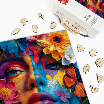 Florale Fantasiegesichter - Holzpuzzle