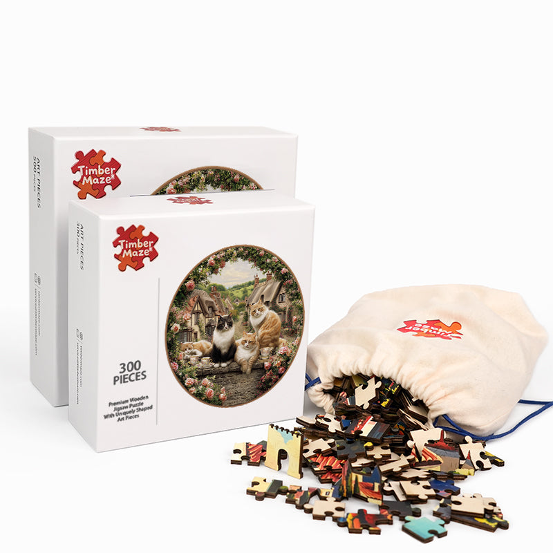 Katzen & Teezeit - Holzpuzzle