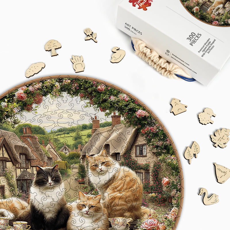 Katzen & Teezeit - Holzpuzzle