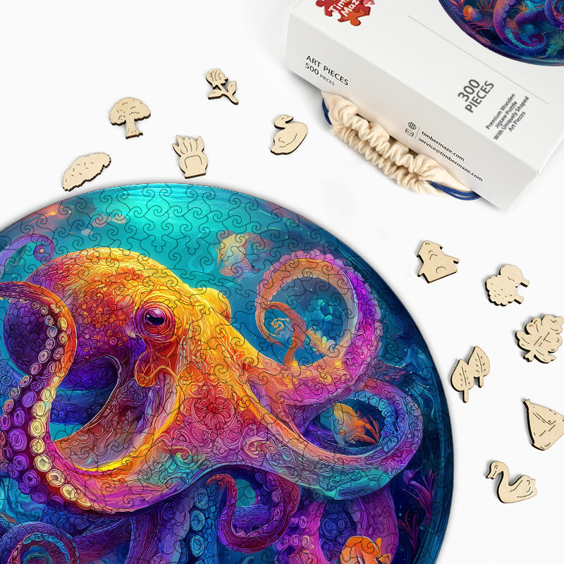 Neon-Oktopus - Holzpuzzle
