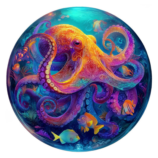 Neon-Oktopus - Holzpuzzle