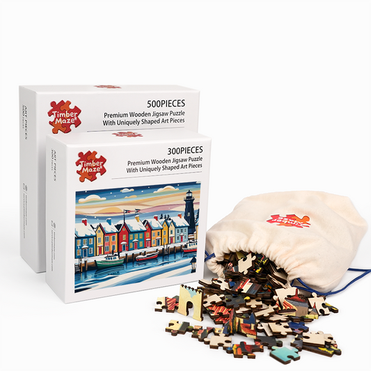 Winterliches Küstendorf - Holzpuzzle