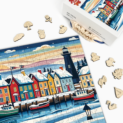 Winterliches Küstendorf - Holzpuzzle