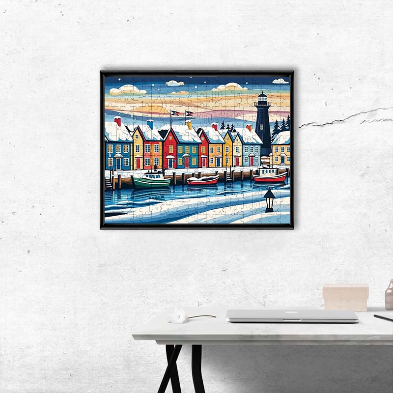 Winterliches Küstendorf - Holzpuzzle