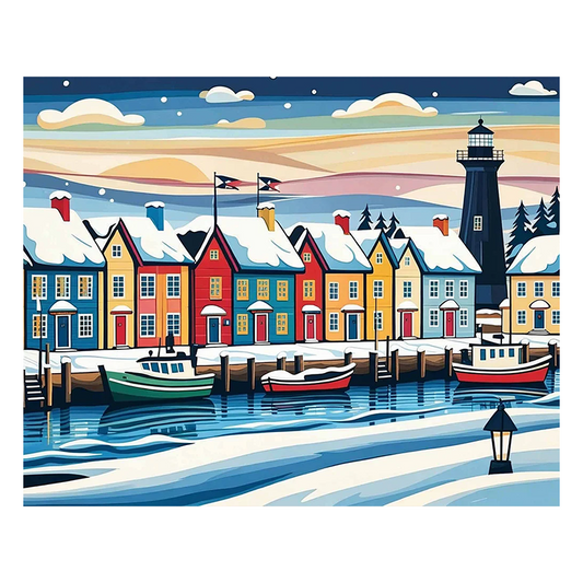 Winterliches Küstendorf - Holzpuzzle