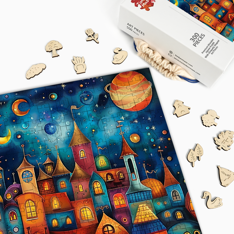 Märchenhafte Nachtlandschaft - Holzpuzzle