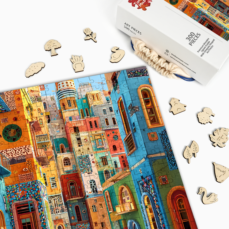 Festliches Straßenmosaik - Holzpuzzle