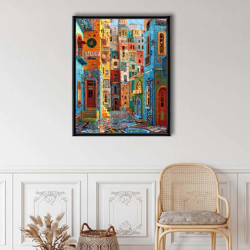 Festliches Straßenmosaik - Holzpuzzle