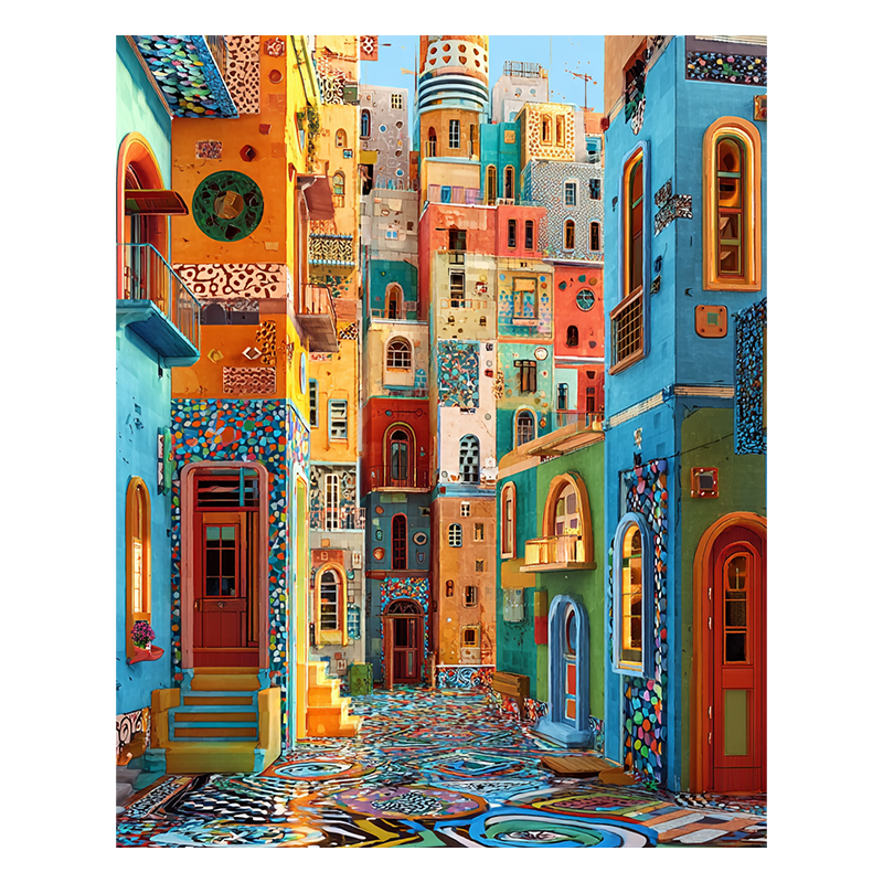 Festliches Straßenmosaik - Holzpuzzle