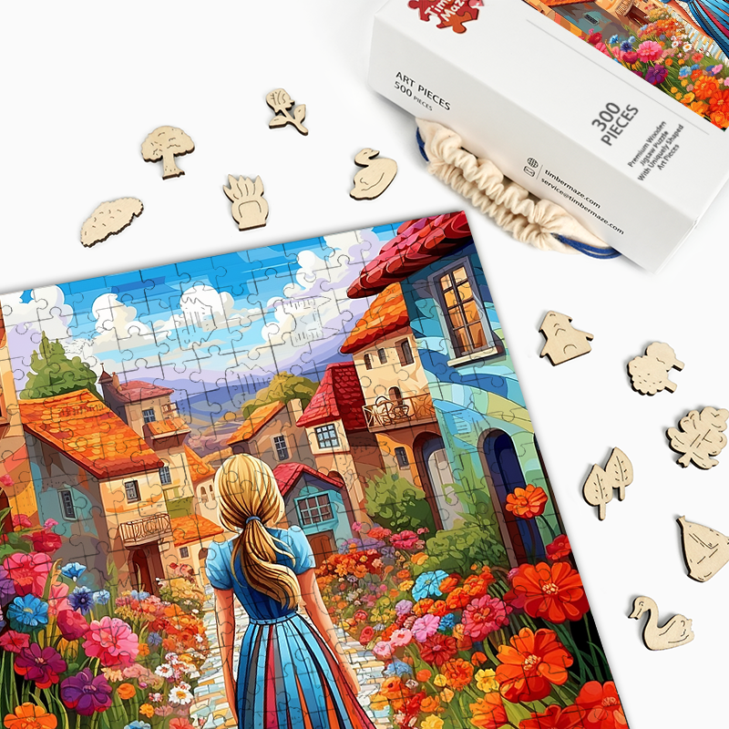 Blütenpfad - Holzpuzzle